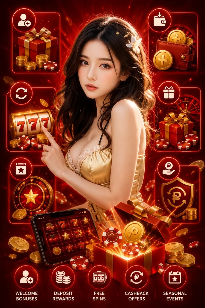 plus77 Glamorous casino promo with golden accents