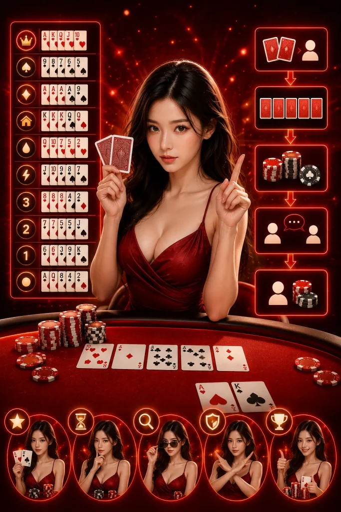 plus77 Poker strategy in red and gold