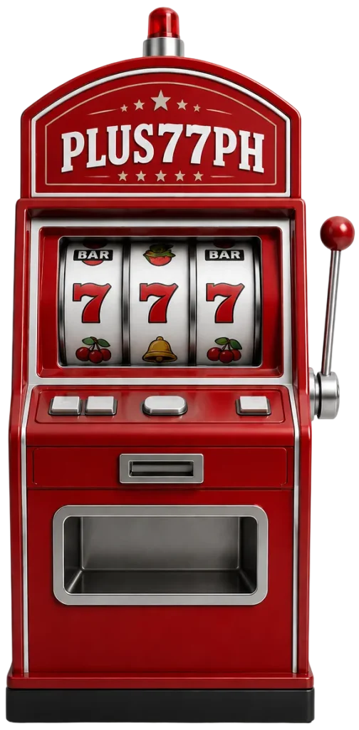 plus77 Retro slot machine in minimalist studio setting
